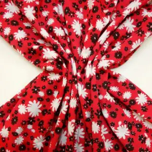 Jersey Fabric Printed Loop Backed Floral Elizabeth Red