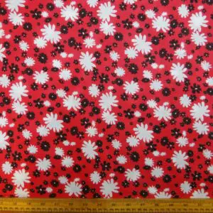 Jersey Fabric Printed Loop Backed Floral Elizabeth Red