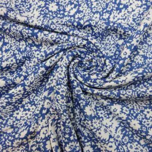 Jersey Fabric Printed Loop Backed Floral Elizabeth Blue
