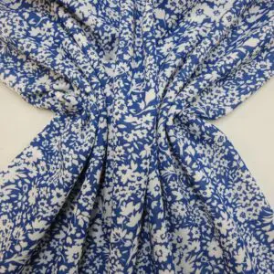 Jersey Fabric Printed Loop Backed Floral Elizabeth Blue