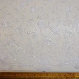 Lace Fabric Bridal Scalloped Sequinned Francesca White
