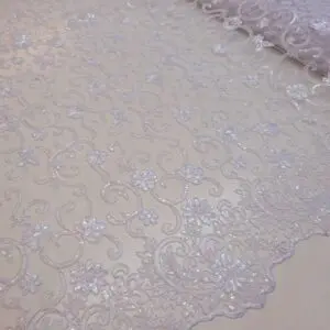 Lace Fabric Bridal Scalloped Sequinned Francesca White