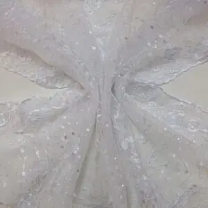 Lace Fabric Bridal Scalloped Sequinned Agatha White