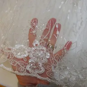 Lace Fabric Bridal Scalloped Sequinned Agatha Ivory