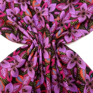 Suiting Fabric Linen Mix Floral Honolulu Blooms Mauve