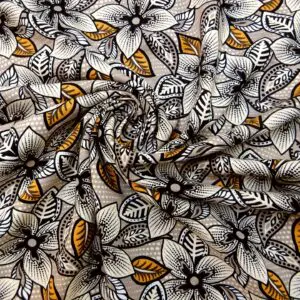 Suiting Fabric Linen Mix Floral Honolulu Blooms Beige/Tan