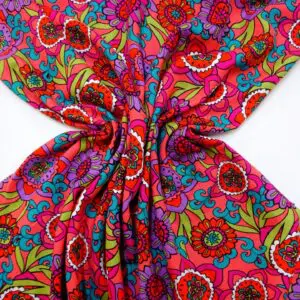 Suiting Fabric Linen Mix Floral Bellagio Blooms Cerise