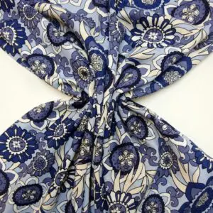 Suiting Fabric Linen Mix Floral Bellagio Blooms Blues