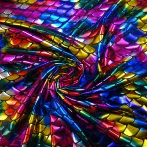 Lycra Fabric Foiling Large Rainbow Cyber Scales Multi