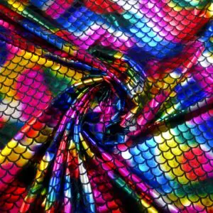 Lycra Fabric Foiling Small Rainbow Cyber Scales Multi