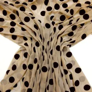 Mesh Netting Fabric Soft Flocked Spots Shilling Size Black On Nude Net