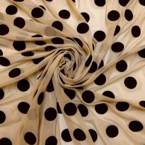 Mesh Netting Fabric Soft Flocked Spots Shilling Size Black On Nude Net