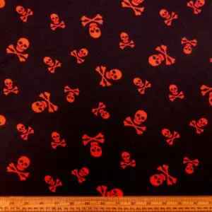 Bi-Stretch Fabric Deadly Skulls Black Orange