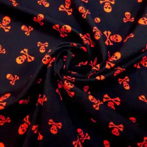 Bi-Stretch Fabric Deadly Skulls Black Orange
