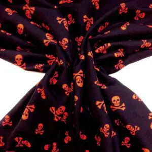 Bi-Stretch Fabric Deadly Skulls Black Orange