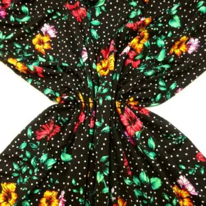 T-Shirting Fabric Floral Snow Storm Sally Black Orange Pink