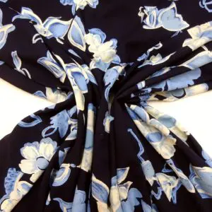 Viscose Fabric Floral Dutch Girl Pansy Navy