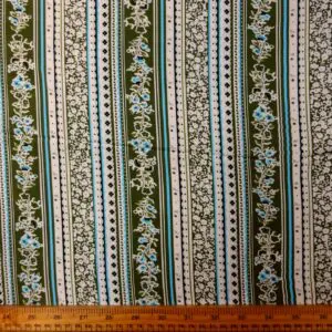 Viscose Fabric Floral Lacy Stripe Sage