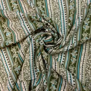 Viscose Fabric Floral Lacy Stripe Sage