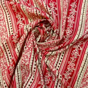 Viscose Fabric Floral Lacy Stripe Terracotta Pink