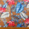 Viscose Fabric Floral Holiday Ferns Turquoise Coffee