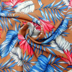 Viscose Fabric Floral Holiday Ferns Turquoise Coffee