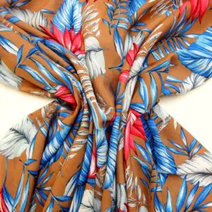 Viscose Fabric Floral Holiday Ferns Turquoise Coffee