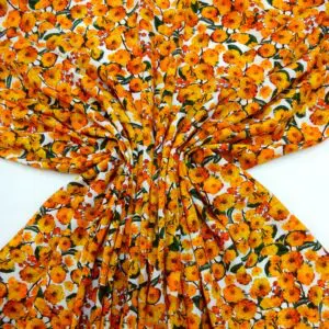 Viscose Fabric Floral Marigolds Meadow Golden Yellow White