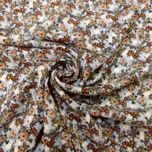 Crinkle Viscose Fabric Floral Pretty Petunias Pale Blue