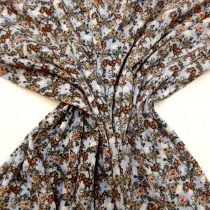 Crinkle Viscose Fabric Floral Pretty Petunias Pale Blue