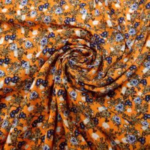 Crinkle Viscose Fabric Floral Pretty Petunias Orange