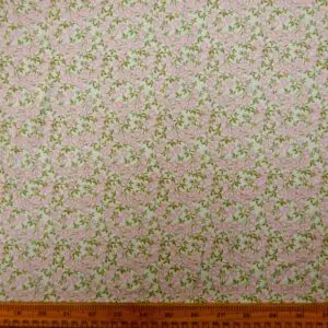 Viscose Fabric Floral Blooms Sage Pink