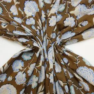 Viscose Fabric Floral Peony Brown