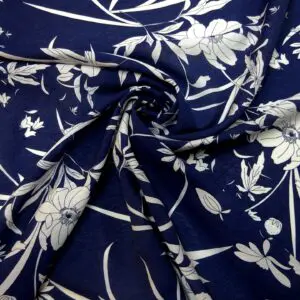 Viscose Fabric Floral Autumn Harvest Navy White