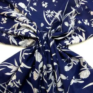 Viscose Fabric Floral Autumn Harvest Navy White