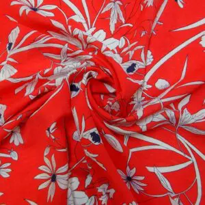 Viscose Fabric Floral Autumn Harvest Red White