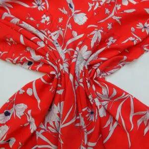 Viscose Fabric Floral Autumn Harvest Red White