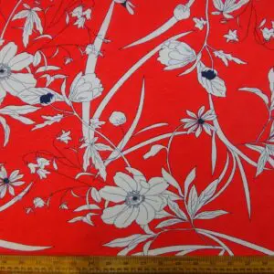 Viscose Fabric Floral Autumn Harvest Red/White