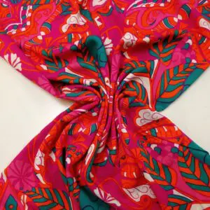 Viscose Fabric Floral Tropical Fiesta Cerise/Orange