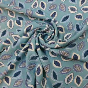 Viscose Fabric Fruity Popping Papayas Blue