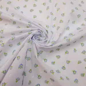 Polyester Cotton Fabric Floral Ooh Petal Blue