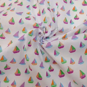 Polyester Cotton Fabric Sail Boats Mauve