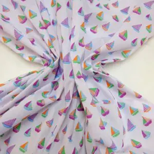 Polyester Cotton Fabric Sail Boats Mauve
