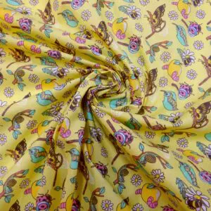 Polyester Cotton Fabric Floral Apple Butterflies Lemon
