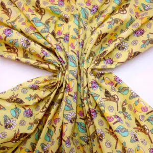 Polyester Cotton Fabric Floral Apple Butterflies Lemon