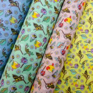 Polyester Cotton Fabric Floral Apple Butterflies