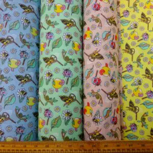 Polyester Cotton Fabric Floral Apple Butterflies
