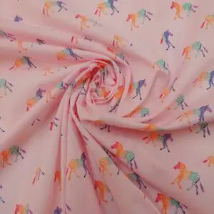 Polyester Cotton Fabric Zebra Multi Pink