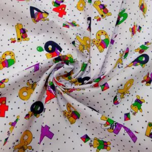 Polyester Cotton Fabric A Number Of Bears Red