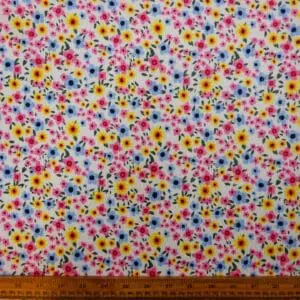 Crinkle Fabric Faux Cotton Feel Dolly Mixture Ivory Pink Blue